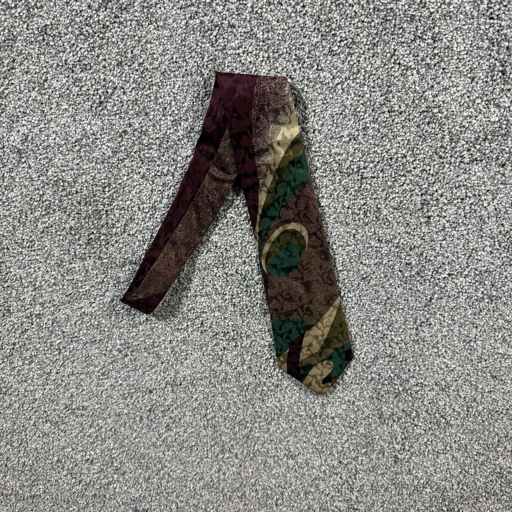 Vintage Valentino Creation 100% Silk Tie Abstract Geometric Wide‎ Burgundy Green